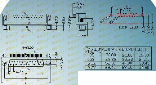 DR female socket 7.2 series products  Connectors Product Outline Dimensions
