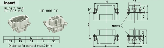 HE-006-MS     HE-006-FS Connectors Product Outline Dimensions