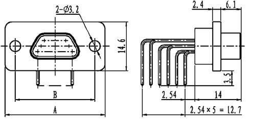 J29A type WI of common right angle contact for PCB Connectors Outline Dimensions of Plug