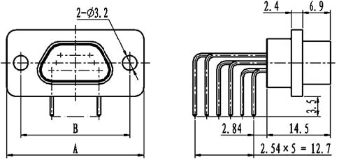 J29A type WI of common right angle contact for PCB Connectors Outline Dimensions of Receptacle
