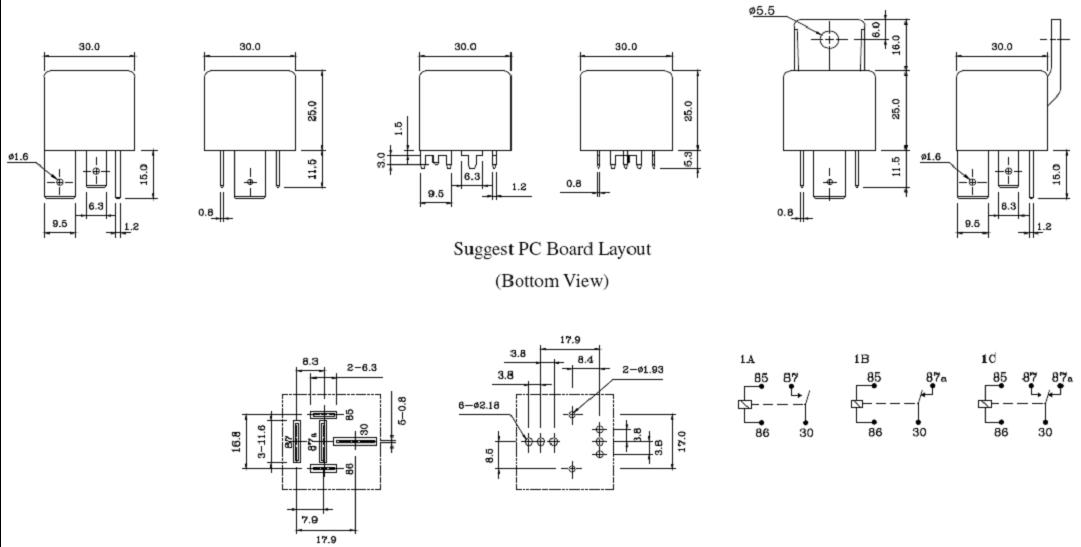 SLDH-RELAY Relays Outline Mounting Dimensions