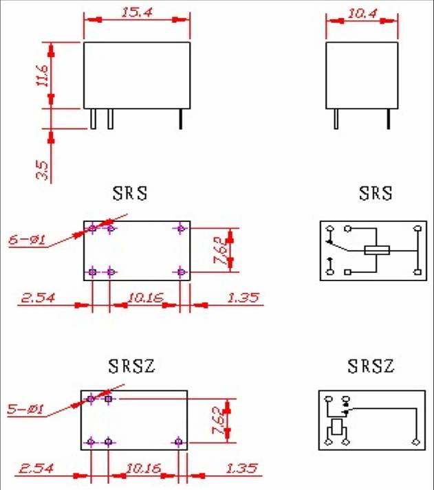 SRS/SRSZ-RELAY Relays Outline Mounting Dimensions