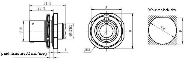 GJB599 series(MIL-C-38999)Ⅰcircular electrical connector Connectors Product Outline Dimensions