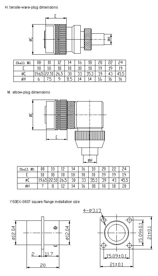 Y50EX series  Connectors Outline Mounting Dimensions