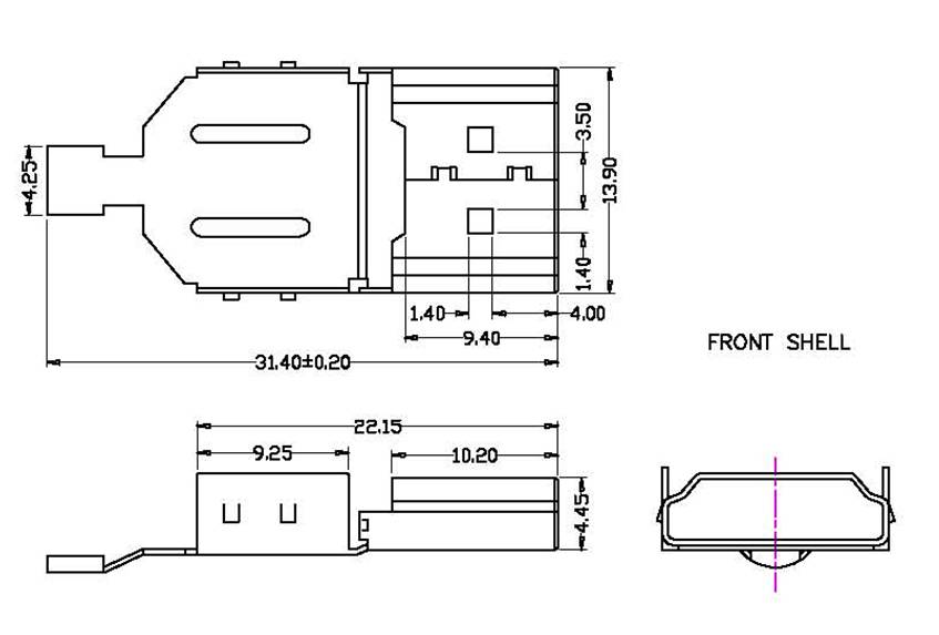 HDMI 19pin male solder  series Connectors Product Outline Dimensions