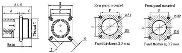 MIL-DTL-38999 Series III circular fire-proof electrical connectors class K and S series Connectors Product Outline Dimensions
