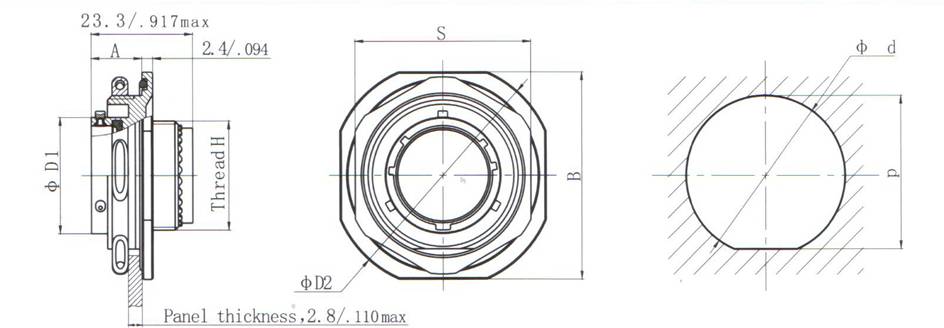 MIL-DTL-38999 SERIES II CIRCULAR ELECTRICAL CONNECTOR series Connectors Product Outline Dimensions