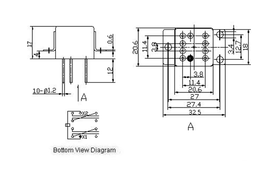 2JT60-1  Ultraminiature and hermetically sealed relays series Relays Product Outline Dimensions