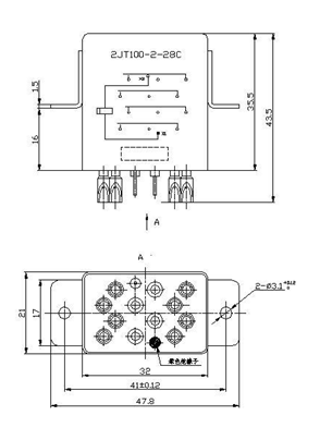 2JT100-2  High power and hermetical relays series Relays Product Outline Dimensions
