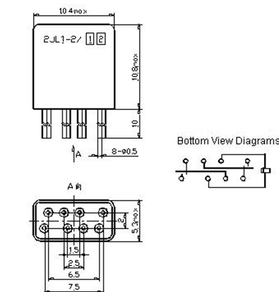2JL1-2 Subminiature and hermetical Electromagnetism relay series Relays Product Outline Dimensions