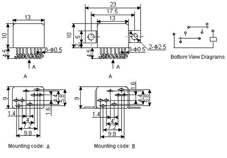 2JW-2 Subminiature and hermetical Electromagnetism relay series Relays Product Outline Dimensions