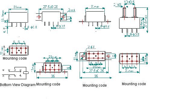 2JT2-2 Subminiature and hermetical Electromagnetism relay series Relays Product Outline Dimensions