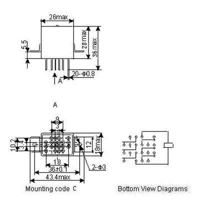 6JRXM-2 Ultraminiature and hermetically sealed relays series Relays Product Outline Dimensions