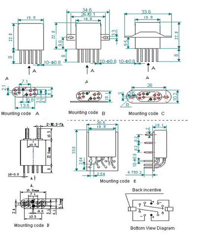 2JLB-2 miniature and hermetical Electromagnetism relay series Relays Product Outline Dimensions
