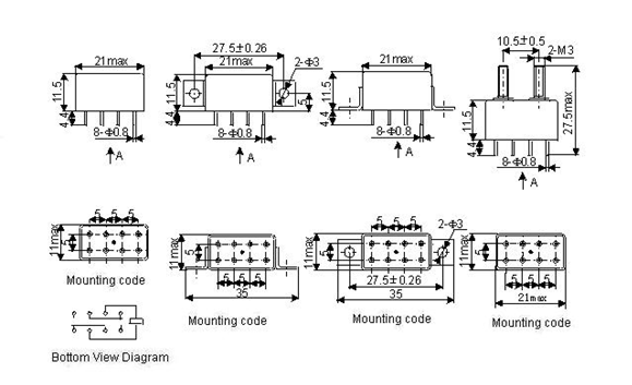 2JT5-2 miniature and hermetical Electromagnetism relay series Relays Product Outline Dimensions