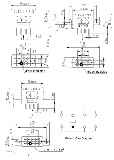 2JT5-3 miniature and hermetical Electromagnetism relay series Relays Product Outline Dimensions