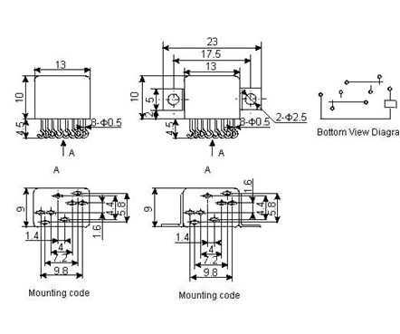 2JW-2 miniature and hermetical Electromagnetism relay series Relays Product Outline Dimensions