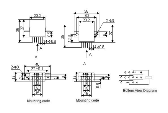 4JL-4 miniature and hermetical Electromagnetism relay series Relays Product Outline Dimensions