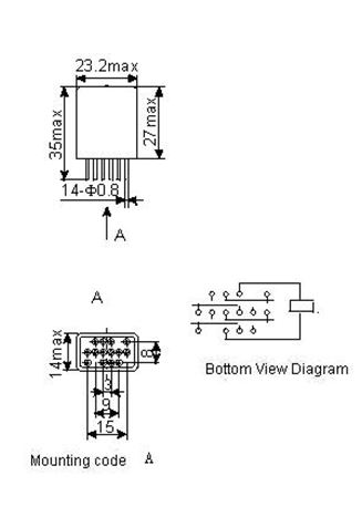 4JRXM-1 miniature and hermetical Electromagnetism relay series Relays Product Outline Dimensions