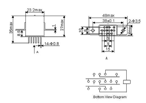 4JRXM-6 miniature and hermetical Electromagnetism relay series Relays Product Outline Dimensions
