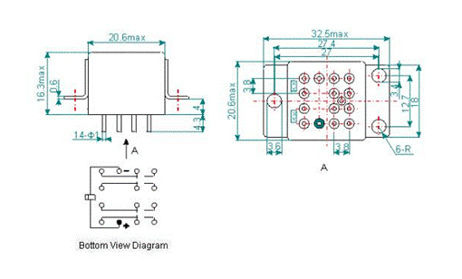 4JT5-3 miniature and hermetical Electromagnetism relay series Relays Product Outline Dimensions