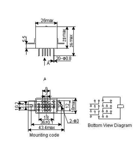 6JRXM-2 miniature and hermetical Electromagnetism relay series Relays Product Outline Dimensions
