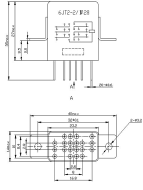 6JT2-2 miniature and hermetical Electromagnetism relay  series Relays Product Outline Dimensions