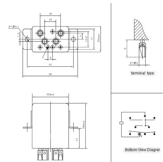JQX-142MA Miniature and Hermetical Power Relay  series Relays Product Outline Dimensions